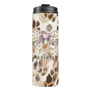 Rosa Schleifen Herz Leopard Thermosbecher