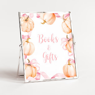 Rosa Schleifen-Kürbis-Baby-Shower-Bücher- und Gesc Poster