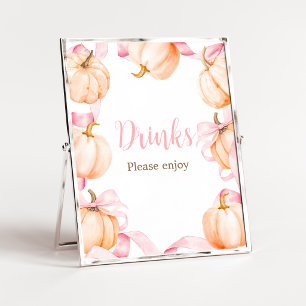 Rosa Schleifen-Kürbis-Baby-Shower-Getränke-Schild Poster