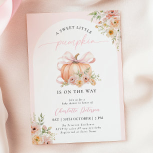 Rosa Schleifen-Kürbis-Blumen-Baby-Party Einladung
