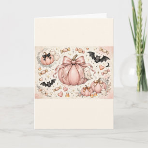 Rosa Schleifen-Kürbis-Halloween-Coquette-Geister-F Karte