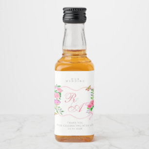 Rosa Schleifen-Monogramm-Hochzeit Alkoholflaschenetikett