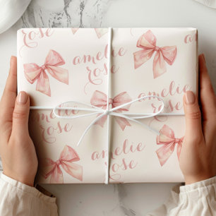 Rosa Schleifen-Name Geschenkpapier