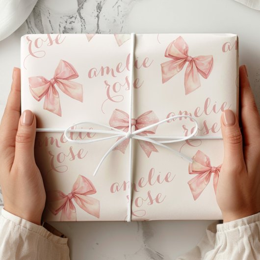 Rosa Schleifen-Name Geschenkpapier
