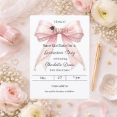 Rosa Schleifen-Perlen-Foto-Bogen Abschlussfeier Save The Date