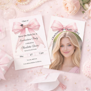 Rosa Schleifen-Perlen-Foto-Bogen Abschlussfeier Save The Date