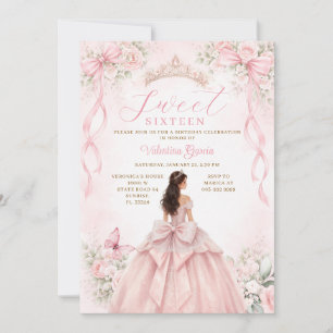 Rosa Schleifen-Prinzessin Sweet Sixteen Geburtstag Einladung