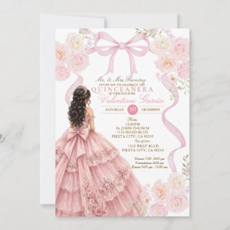 Rosa Schleifen-Quinceañera-Blumen Quince Einladung