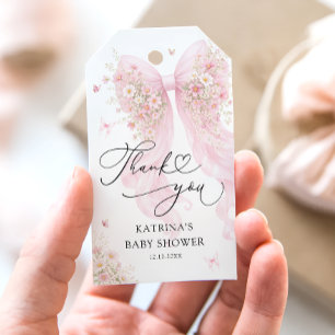 Rosa Schleifen-Schmetterling-Baby-Party-Dankeschön Geschenkanhänger