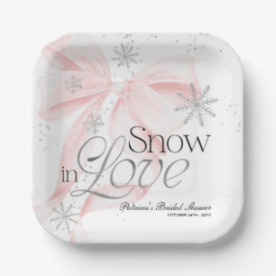 Rosa Schleifen-Schnee-in-Liebe-Personalisierte-Bab Pappteller