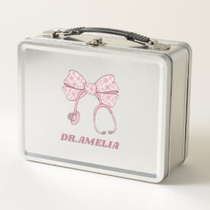 Rosa Schleifen-Stethoskop Arzt Name Design Metall Brotdose