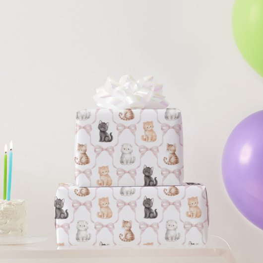 Rosa Schleifen Süße Kätzchen Katzen Geburtstag Geschenkpapier (Partygeschenke)