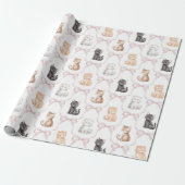 Rosa Schleifen Süße Kätzchen Katzen Geburtstag Geschenkpapier (Ungerollt)