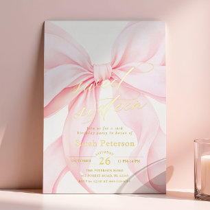 Rosa Schleifen-Sweet-Sixteen-Geburtstagsfolien-Ein Folieneinladung