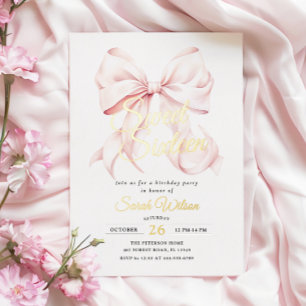 Rosa Schleifen-Sweet-Sixteen-Geburtstagsfolien-Ein Folieneinladung