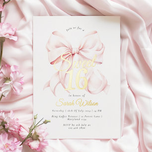 Rosa Schleifen Sweet Sixteen Geburtstagsfolien-Ein Folieneinladung
