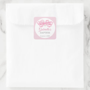 Rosa Schleifen Tauf Gunst Sticker Benutzerdefinier