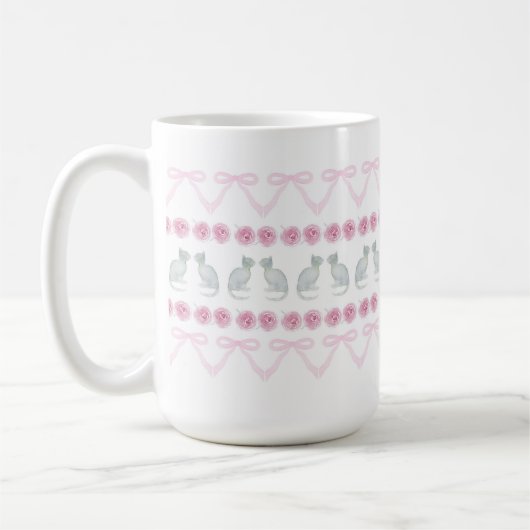 Rosa Schleifen und graue Kätzchen Kaffeetasse (Links)