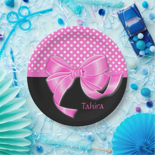 rosa Schleifen und Polka-Punkte Pappteller (Party)