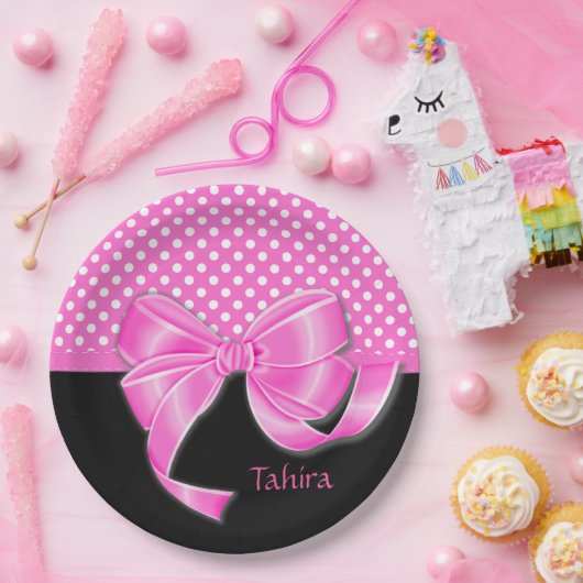 rosa Schleifen und Polka-Punkte Pappteller (Party)