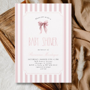 Rosa Schleifen-Vintage-Rosa gestreifte Babyparty Einladung