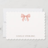 Rosa Schleifen-Wasserfarbe-Monogramm-Notizkarte Einladung (Vorderseite)