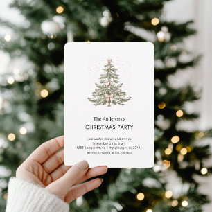 Rosa Schleifen-Wasserfarben-Weihnachtsbaum-Party Einladung