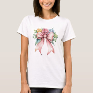 Rosa Schleifen Watercolor Florale Blumen Coquette  T-Shirt