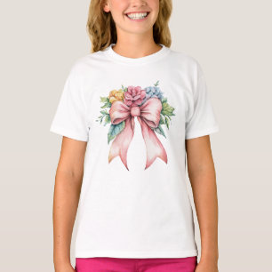 Rosa Schleifen Watercolor Floralien Blumen Coquett T-Shirt