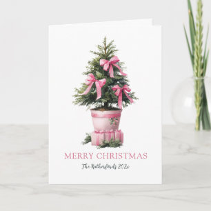 Rosa Schleifen-Weihnachtsbaum Weihnachtskarte Feiertagskarte
