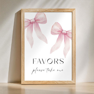 Rosa Schleifen-Zwillinge-Baby-Shower-Mitgebsel-Sch Poster