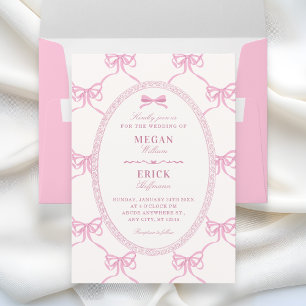 Rosa Schleifenband Hochzeit Einladung
