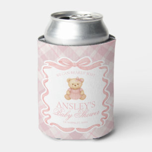 Rosa Schleifenbär-Tartan-Babyparty-Geschenk Dosenkühler
