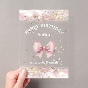 rosa Schleifendesign Happy Birthday Karte Acryleinladungen