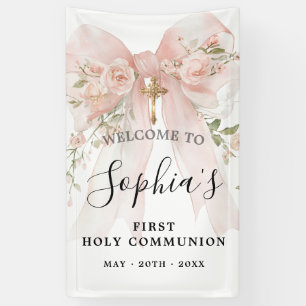 Rosa Schleifenrose Florales Mädchen Erste Kommunio Banner