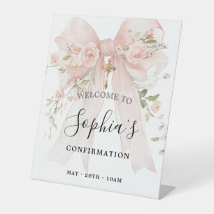Rosa Schleifenrose Florales Mädchen Konfirmation Sockelschild