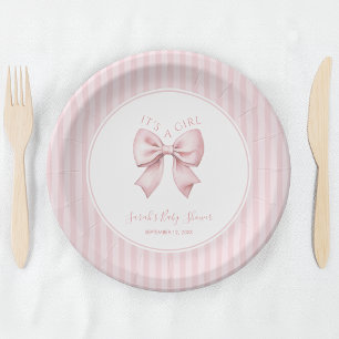 Rosa Schleifenstreifen It's a Girl Baby Shower Coq Pappteller