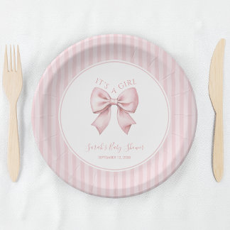 Rosa Schleifenstreifen It's a Girl Baby Shower Coq Pappteller