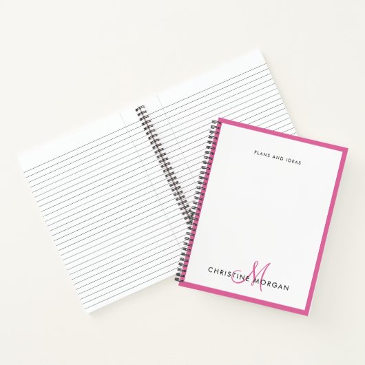Rosa schlichte minimalistische Monogrammbezeichnun Notizblock (Innenseite)