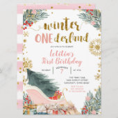 Rosa Schlitten Winterlandschaft Geburtstagsfeier E Einladung (Vorne/Hinten)