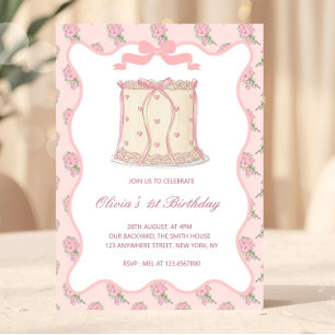 Rosa Schmachtlappen Vintage-Kuchen-Schleifen Gebur Einladung