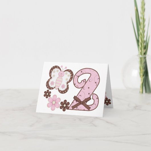 Rosa Schmetterling 2. Geburtstag Einladungen (Vorderseite)