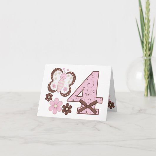 Rosa Schmetterling 4. Geburtstagsfeier Einladung (Vorderseite)