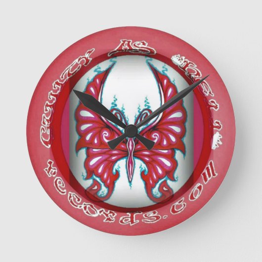 Rosa Schmetterling 8" Uhr "Runde Wand" (Vorderseite)