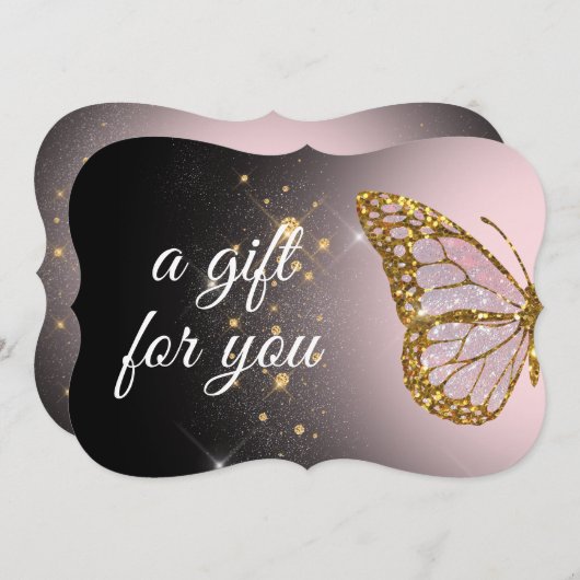 Rosa Schmetterling auf schwarzem Hintergrund Gesch Einladung (Vorne/Hinten)