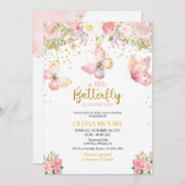 Rosa Schmetterling Baby Dusche Einladung (Vorne/Hinten)