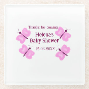 Rosa Schmetterling Baby Shower Wasserfarbe Name ei Glasuntersetzer