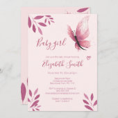 Rosa Schmetterling Babydusche Einladung (Vorne/Hinten)