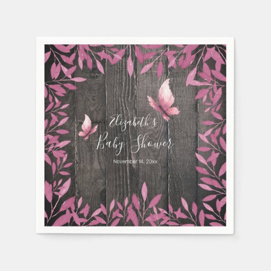 Rosa Schmetterling Babydusche Serviette (Vorderseite)