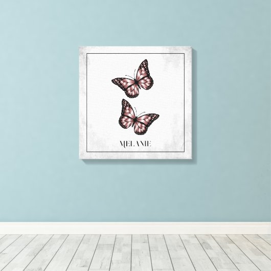 Rosa Schmetterling Blumenkanvas drucken Leinwanddruck (Insitu (Holzboden))